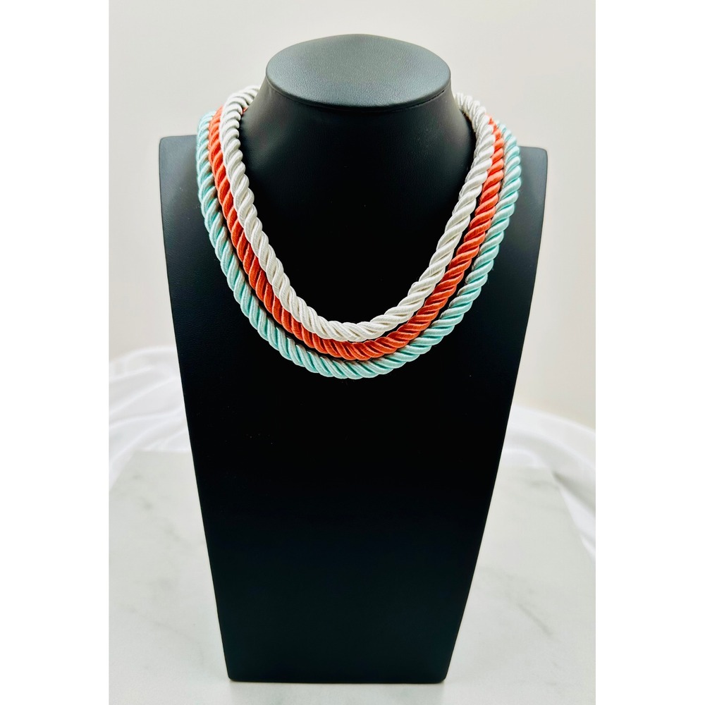 Heidi Daus Interchangeable Silk Cord Necklace Set 3pc Coral Cream Aqua Bronze